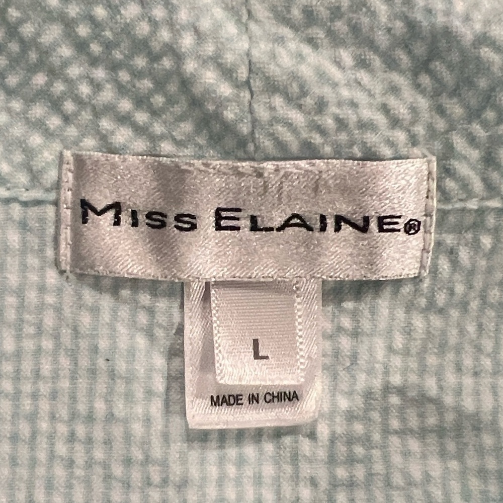 Miss Elaine Aqua and white seersucker long sleeve button down night shirt Large - Picture 6 of 7